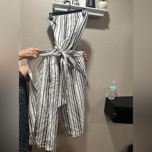 White and grey strapless shore jumpsuit